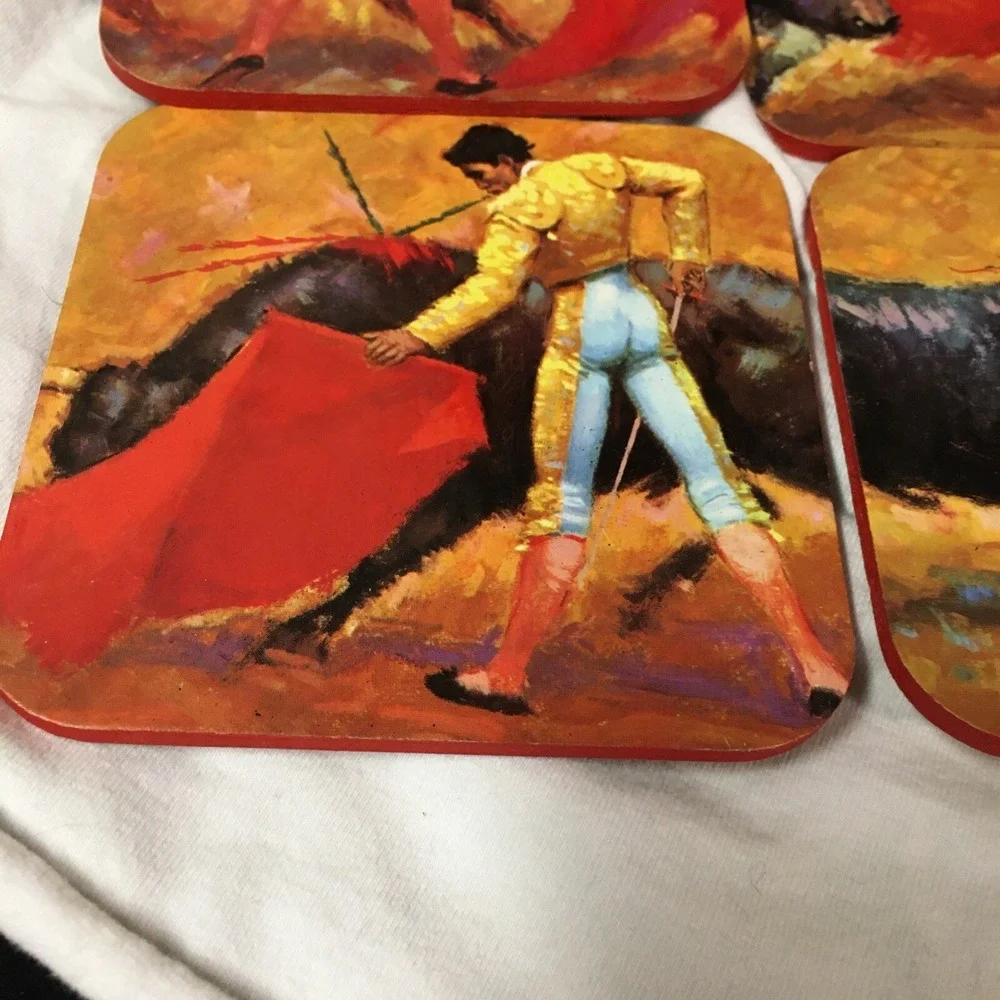 Bullfighter Coasters Set of 6 Bull Spanish Toreador Spain 4